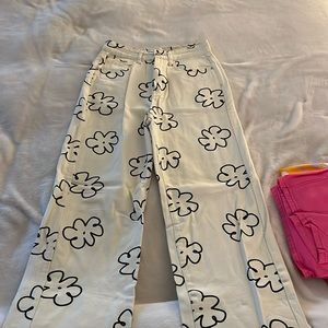 flower patterned jeans